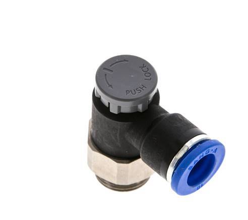 Válvula reguladora de caudal Codo de salida de contador 10 mm - G3/8'' Latón/PA 66 Tuerca de seguridad