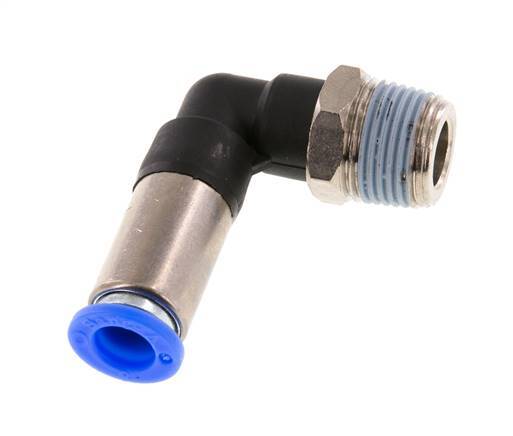 Racor rápido 8mm y R3/8'' Codo autoblocante macho Latón/PBT 0-10bar (0-145psi)