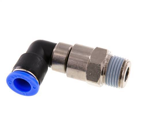Codo de 12mm y R1/2'' Junta giratoria rápida Rosca macho Niquelada Latón/PBT NBR Giratorio