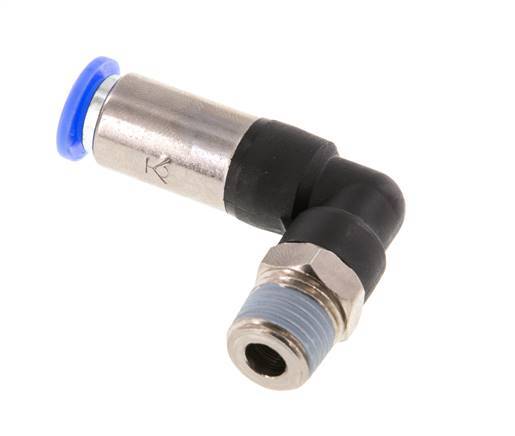 Racor de 8mm y R1/4'' Codo autoblocante macho Latón/PBT 0-10bar (0-145psi)