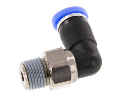 Codo de 4 mm y R1/8'' Junta giratoria con rosca macho latón niquelado/PBT NBR giratorio