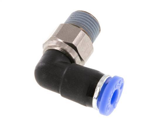 Codo de 4 mm y R1/8'' Junta giratoria con rosca macho latón niquelado/PBT NBR giratorio