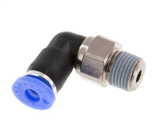 Codo de 4 mm y R1/8'' Junta giratoria con rosca macho latón niquelado/PBT NBR giratorio