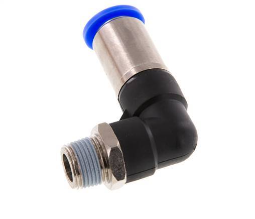 Racor rápido 12mm y R3/8'' Codo autoblocante macho Latón/PBT 0-10bar (0-145psi)
