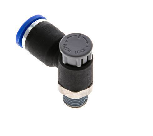 Válvula reguladora de caudal Codo de salida de contador 8 mm - R1/8'' Latón/PA 66 Tuerca de seguridad