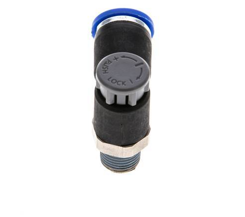 Válvula reguladora de caudal Codo de salida de contador 8 mm - R1/8'' Latón/PA 66 Tuerca de seguridad