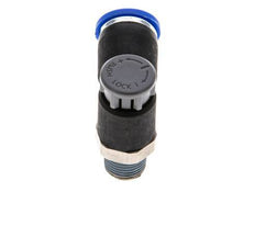 Válvula reguladora de caudal Codo de salida de contador 8 mm - R1/8'' Latón/PA 66 Tuerca de seguridad