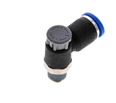 Válvula reguladora de caudal Codo de salida de contador 8 mm - R1/8'' Latón/PA 66 Tuerca de seguridad