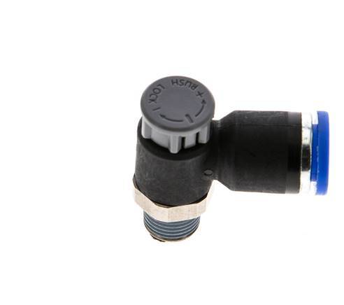 Válvula reguladora de caudal Codo de salida de contador 8 mm - R1/8'' Latón/PA 66 Tuerca de seguridad
