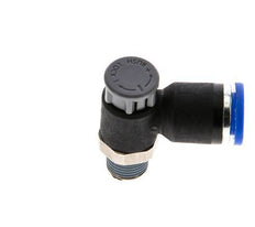 Válvula reguladora de caudal Codo de salida de contador 8 mm - R1/8'' Latón/PA 66 Tuerca de seguridad