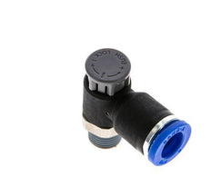 Válvula reguladora de caudal Codo de salida de contador 8 mm - R1/8'' Latón/PA 66 Tuerca de seguridad