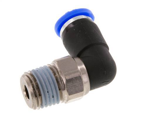 Codo de 6 mm y R1/4'' Junta giratoria con rosca macho latón niquelado/PBT NBR giratorio