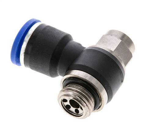 Codo de salida del silenciador de control de flujo 10 mm - G1/4'' Latón/PA 66 Tornillo ranurado