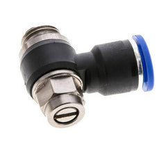 Codo de salida del silenciador de control de flujo 10 mm - G1/4'' Latón/PA 66 Tornillo ranurado
