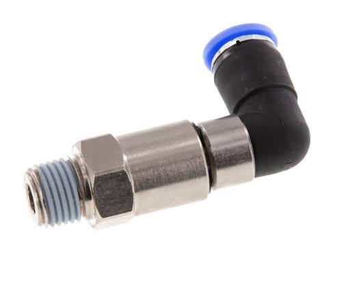 Codo de 8 mm y R1/4'' Junta giratoria rápida Rosca macho Niquelada Latón/PBT NBR Giratorio