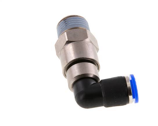 Codo de 10mm y R1/2'' Junta giratoria rápida Rosca macho Niquelada Latón/PBT NBR Giratorio