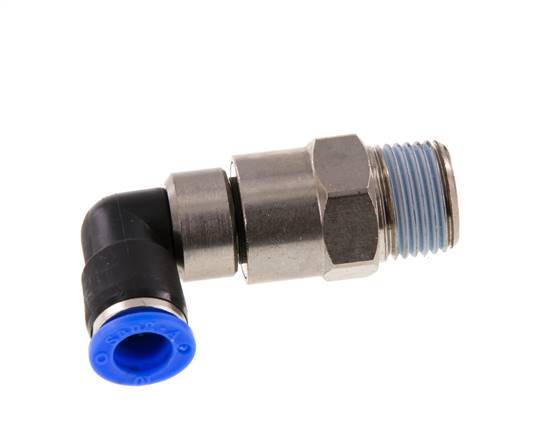 Codo de 10mm y R1/2'' Junta giratoria rápida Rosca macho Niquelada Latón/PBT NBR Giratorio