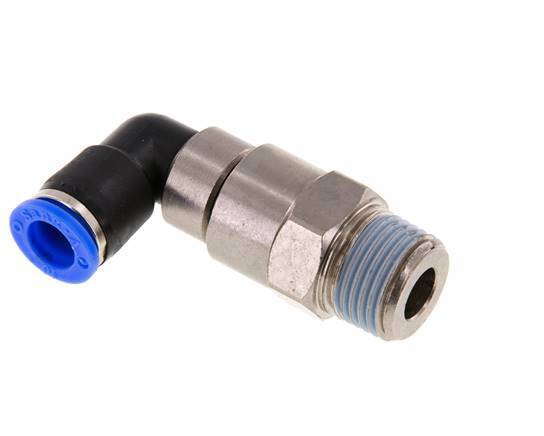 Codo de 10mm y R1/2'' Junta giratoria rápida Rosca macho Niquelada Latón/PBT NBR Giratorio
