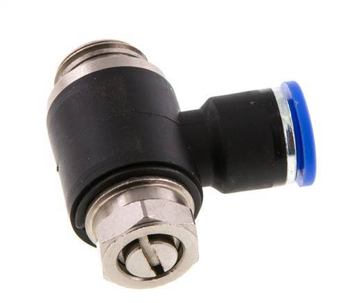 Codo de salida del silenciador de control de flujo 10 mm - G3/8'' Latón/PA 66 Tornillo ranurado