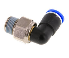 Codo de 10 mm y R3/8'' Junta giratoria con rosca macho Latón niquelado/PBT NBR Giratorio