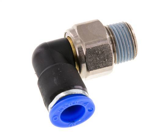 Codo de 10 mm y R3/8'' Junta giratoria con rosca macho Latón niquelado/PBT NBR Giratorio