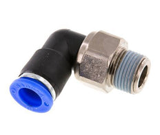 Codo de 10 mm y R3/8'' Junta giratoria con rosca macho Latón niquelado/PBT NBR Giratorio