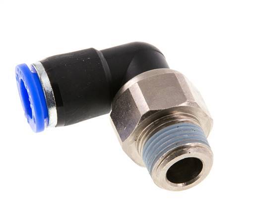 Codo de 10 mm y R3/8'' Junta giratoria con rosca macho Latón niquelado/PBT NBR Giratorio