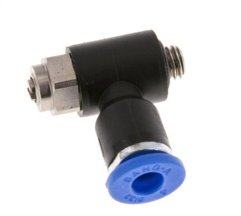 Silenciador de control de flujo Codo de salida del medidor 4 mm - M5 Latón/PA 66 Tornillo ranurado