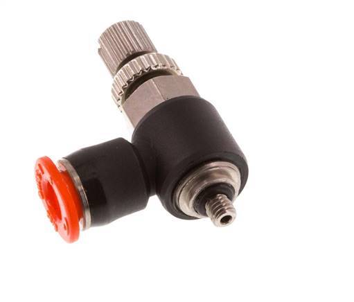 Silenciador de control de flujo Codo de entrada de medidor 4 mm - M3 Latón/PBT