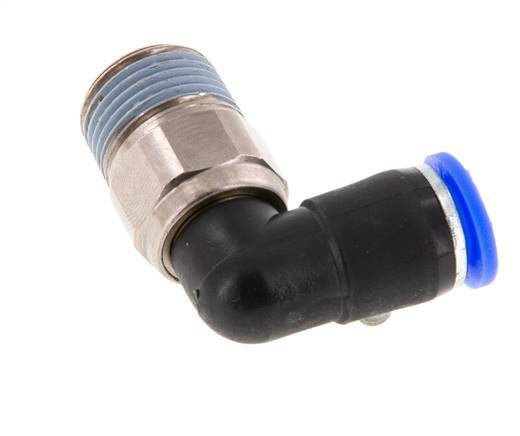 Codo de 8 mm y R3/8'' Junta giratoria con rosca macho Latón niquelado/PBT NBR Giratorio