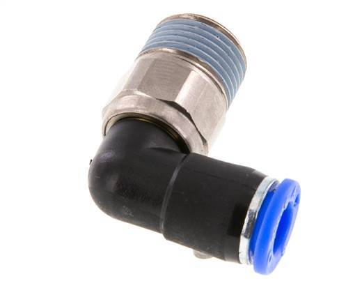 Codo de 8 mm y R3/8'' Junta giratoria con rosca macho Latón niquelado/PBT NBR Giratorio