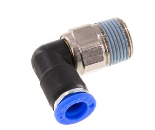 Codo de 8 mm y R3/8'' Junta giratoria con rosca macho Latón niquelado/PBT NBR Giratorio