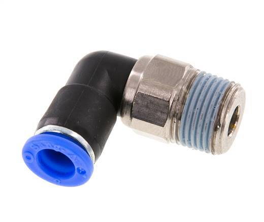 Codo de 8 mm y R3/8'' Junta giratoria con rosca macho Latón niquelado/PBT NBR Giratorio