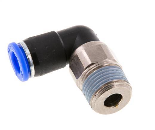 Codo de 8 mm y R3/8'' Junta giratoria con rosca macho Latón niquelado/PBT NBR Giratorio