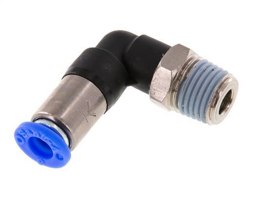 Racor de 6mm y R1/4'' Codo macho autoblocante Latón/PBT 0-10bar (0-145psi) [2 Piezas]