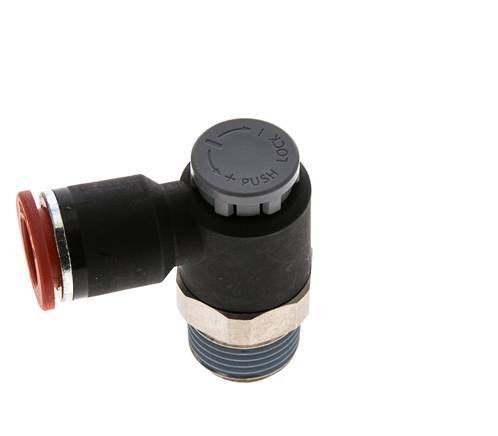 Válvula de control de flujo Codo de entrada de medidor 12 mm - R1/2'' Latón/PA 66 Tuerca de seguridad