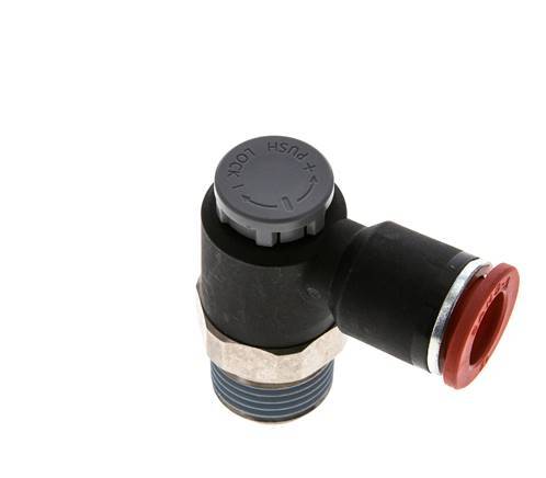 Válvula de control de flujo Codo de entrada de medidor 12 mm - R1/2'' Latón/PA 66 Tuerca de seguridad