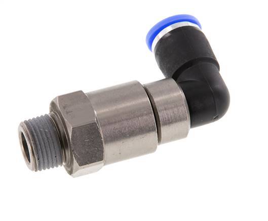 Codo de 10 mm y R3/8'' Junta giratoria rápida Rosca macho Niquelada Latón/PBT NBR Giratorio
