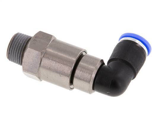 Codo de 10 mm y R3/8'' Junta giratoria rápida Rosca macho Niquelada Latón/PBT NBR Giratorio
