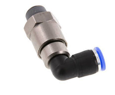 Codo de 10 mm y R3/8'' Junta giratoria rápida Rosca macho Niquelada Latón/PBT NBR Giratorio