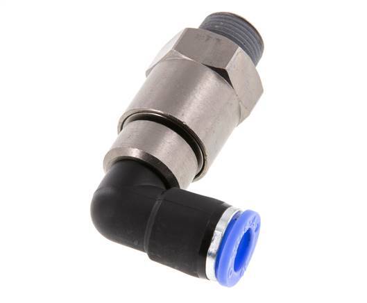 Codo de 10 mm y R3/8'' Junta giratoria rápida Rosca macho Niquelada Latón/PBT NBR Giratorio