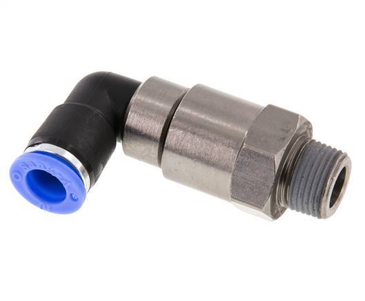 Codo de 10 mm y R3/8'' Junta giratoria rápida Rosca macho Niquelada Latón/PBT NBR Giratorio