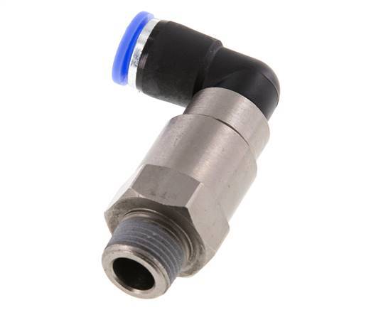 Codo de 10 mm y R3/8'' Junta giratoria rápida Rosca macho Niquelada Latón/PBT NBR Giratorio