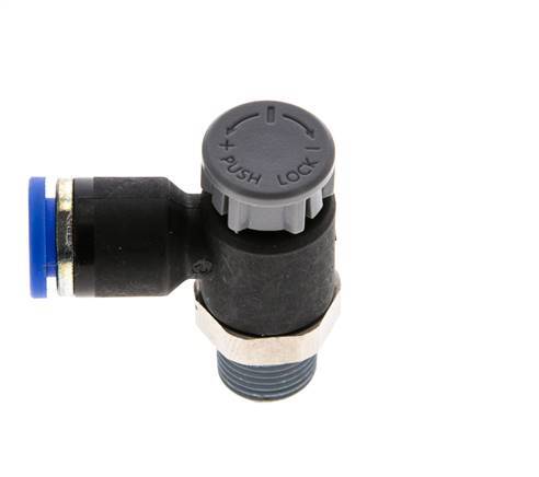 Válvula reguladora de caudal Codo de salida de contador 6 mm - R1/8'' Latón/PA 66 Tuerca de seguridad