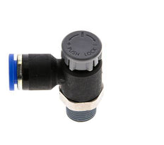 Válvula reguladora de caudal Codo de salida de contador 6 mm - R1/8'' Latón/PA 66 Tuerca de seguridad