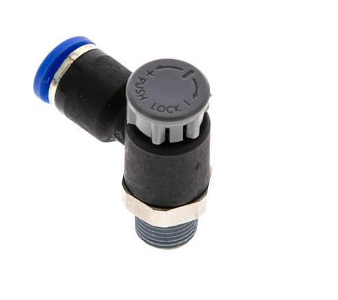 Válvula reguladora de caudal Codo de salida de contador 6 mm - R1/8'' Latón/PA 66 Tuerca de seguridad