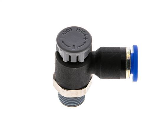 Válvula reguladora de caudal Codo de salida de contador 6 mm - R1/8'' Latón/PA 66 Tuerca de seguridad