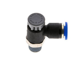 Válvula reguladora de caudal Codo de salida de contador 6 mm - R1/8'' Latón/PA 66 Tuerca de seguridad