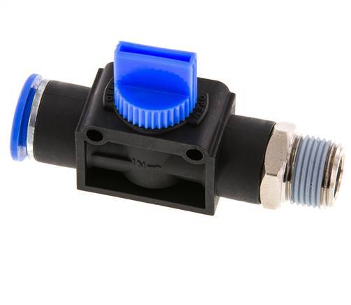Válvula manual de cierre de 3/2 vías 12 mm - R3/8'' Plástico/Latón Ventilación por el lado de la rosca
