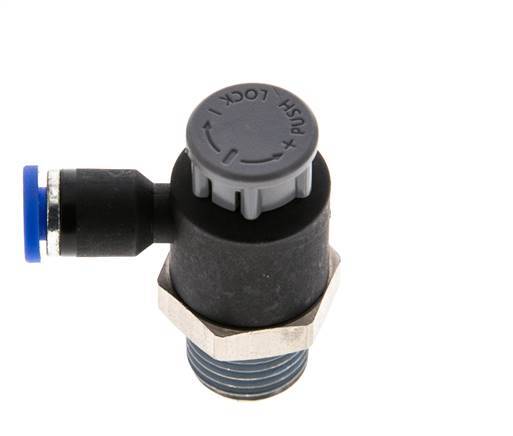 Válvula reguladora de caudal Codo de salida de contador 4 mm - R1/4'' Latón/PA 66 Tuerca de seguridad